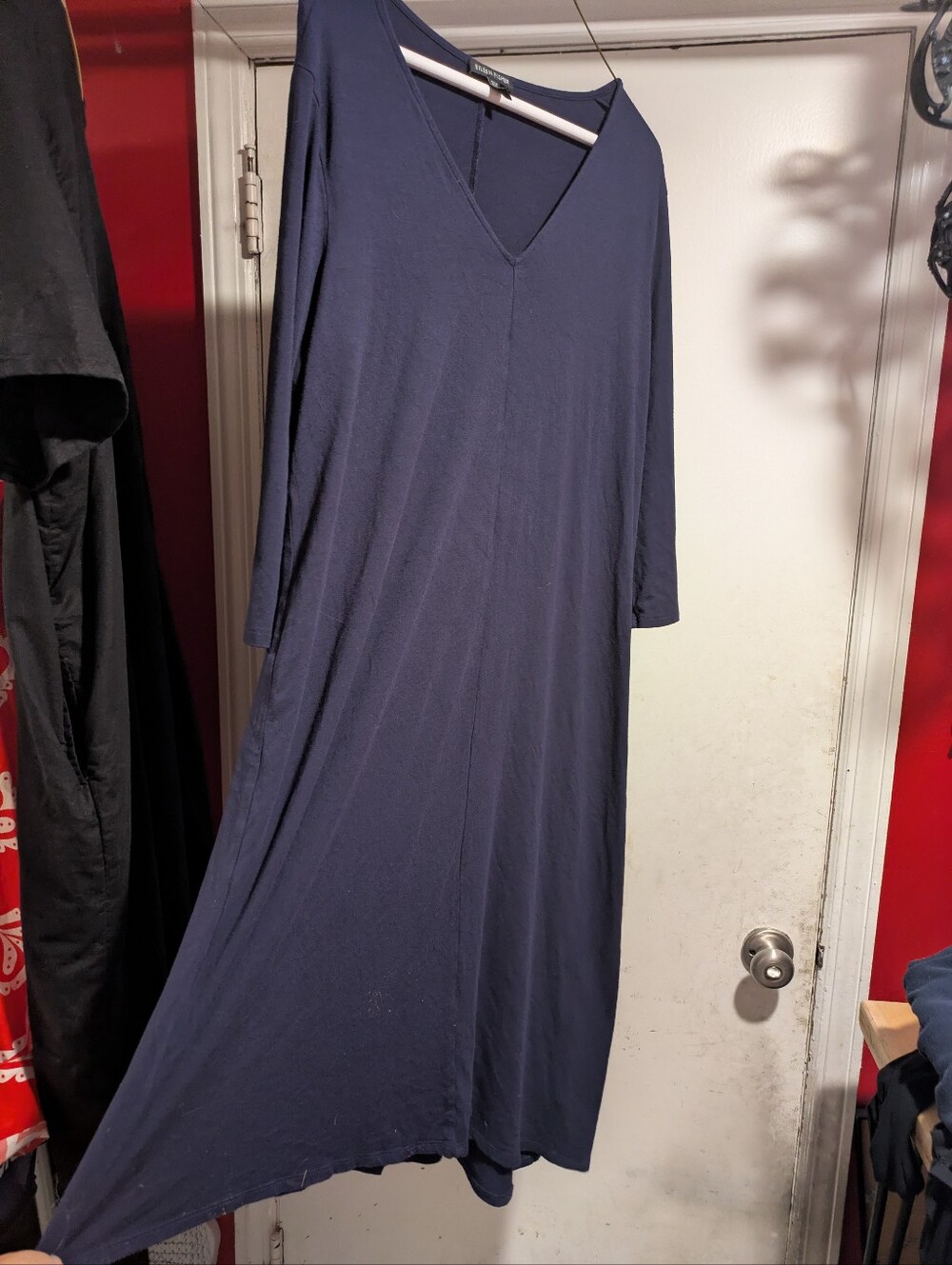 Eileen Fisher Navy Blue Long Sleeve Maxi Dress XL Stretch Viscose